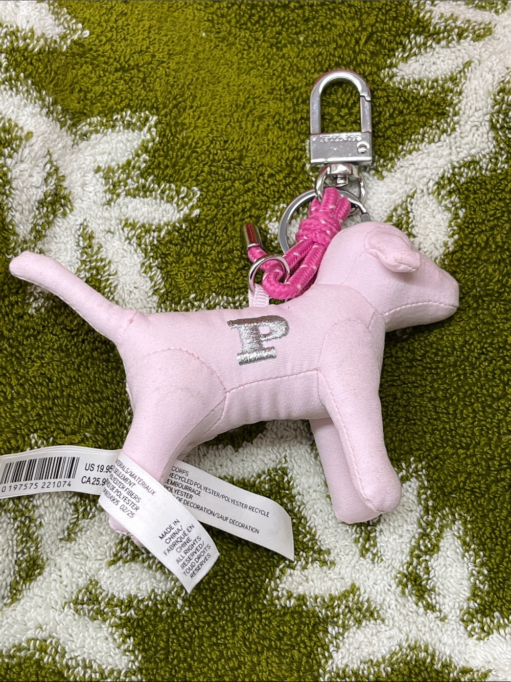 PINK Victoria's Secret Light Pink Dog Key & Card Holder with Silver 'P'
